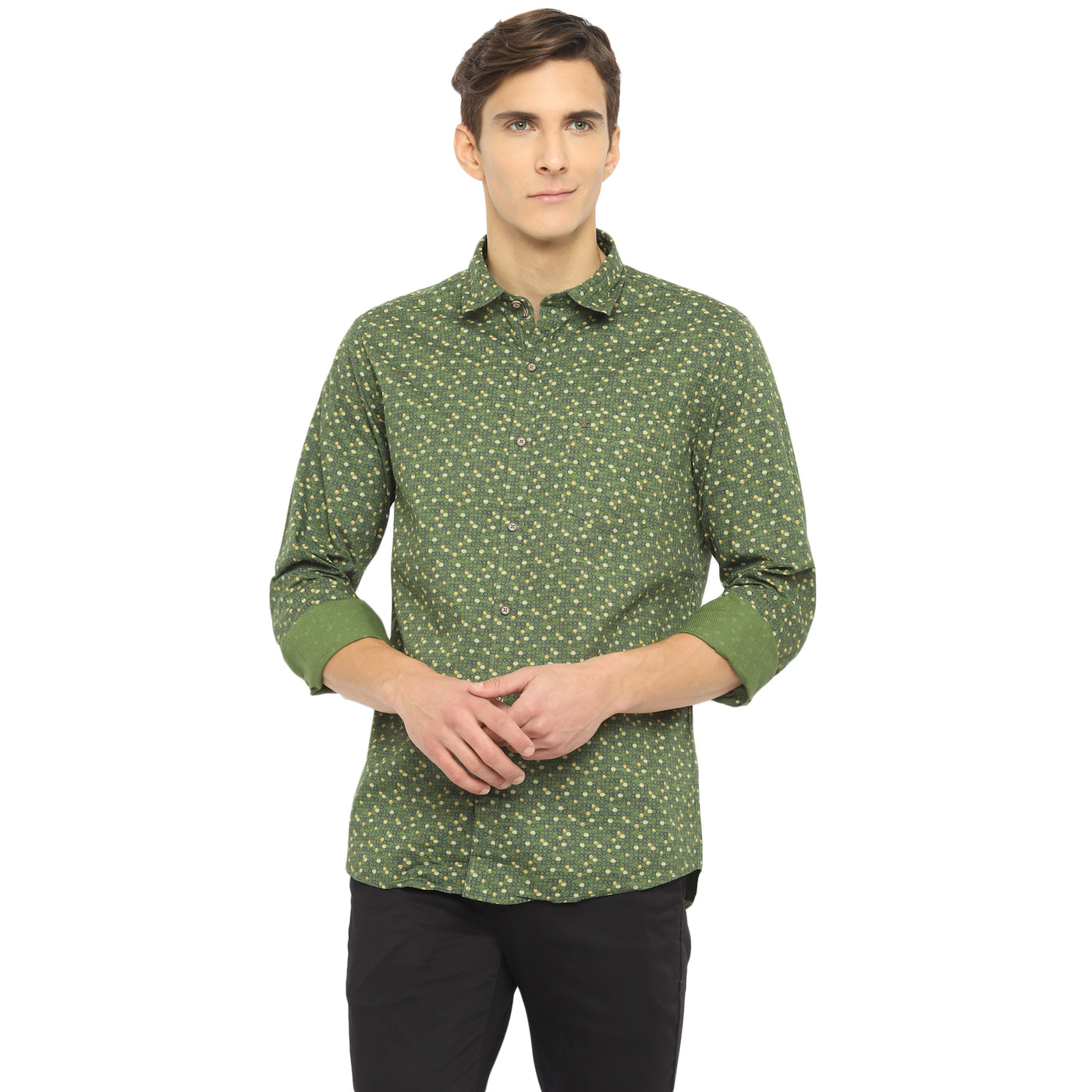 Turtle Men Green Cotton Printed Slim Fit Shirts