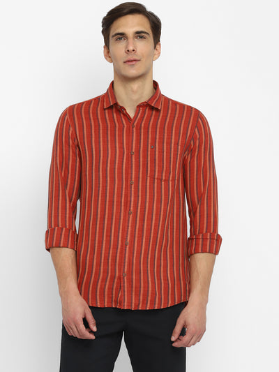 Cotton Red Striped Slim Fit Shirt