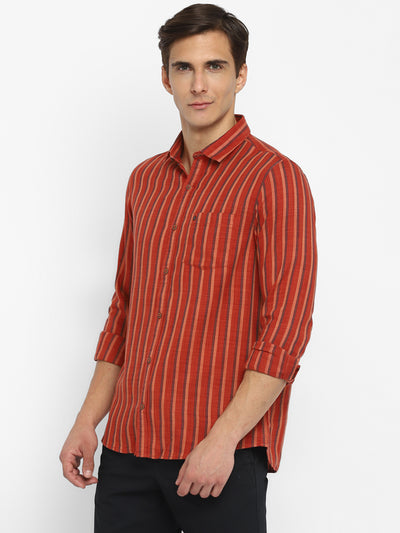 Cotton Red Striped Slim Fit Shirt