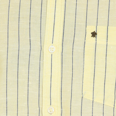 Cotton Linen Yellow Striped Slim Fit Shirt