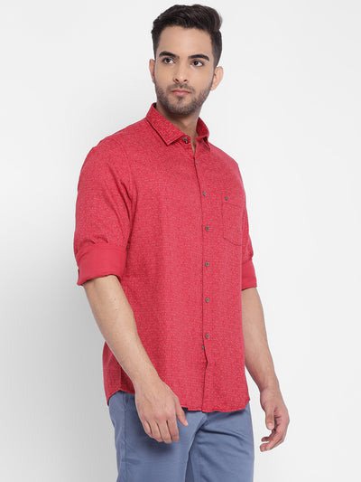 Turtle Men Red Cotton Printed Slim Fit Shirts