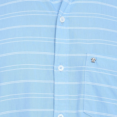 Turtle Men Light Blue Cotton Striped Slim Fit Shirts