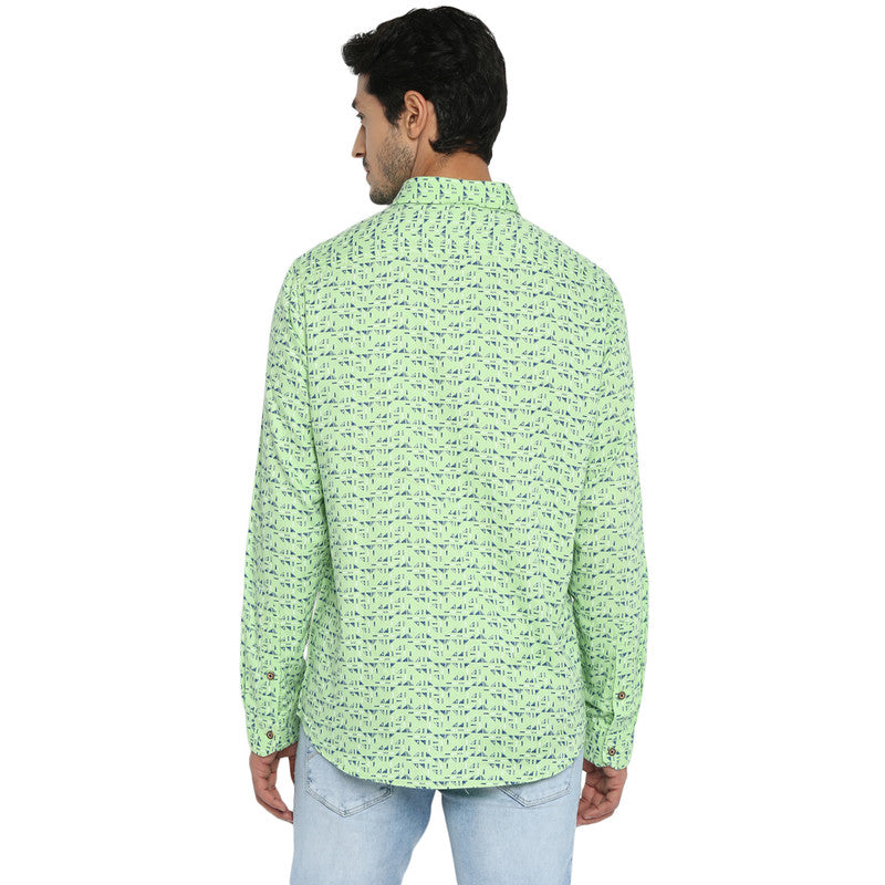Turtle Men Cotton Light Green Slim Fit Printed Shirts