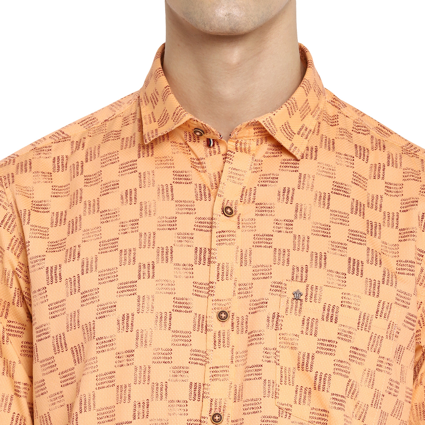 Turtle Men Orange Cotton Printed Slim Fit Shirts