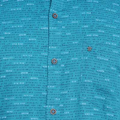 Turtle Men Blue Cotton Printed Slim Fit Shirts