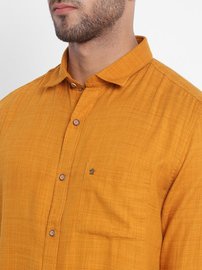Turtle Men Yellow Cotton Solid Slim Fit Shirts