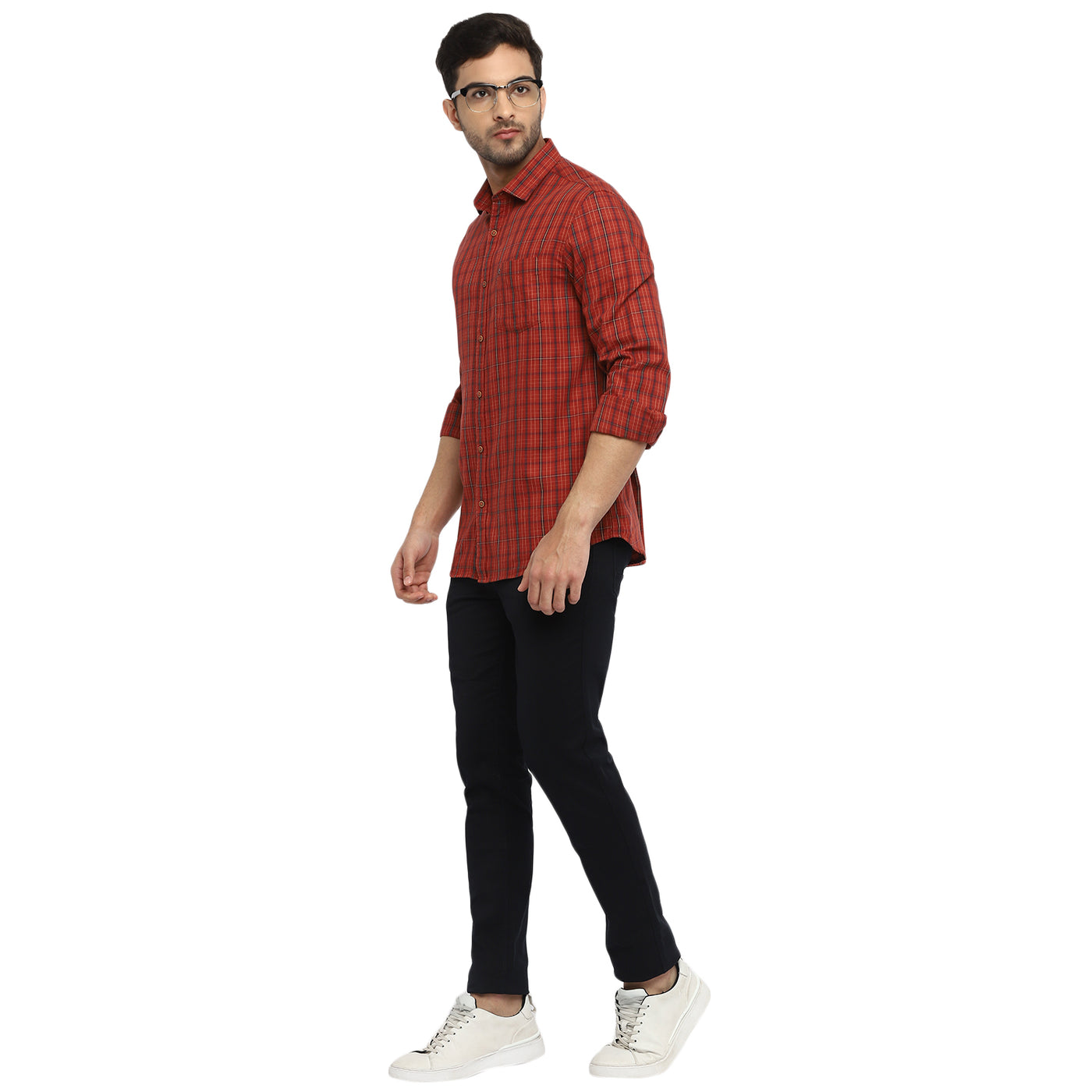 Maroon Cotton Checked Slim Fit Shirt
