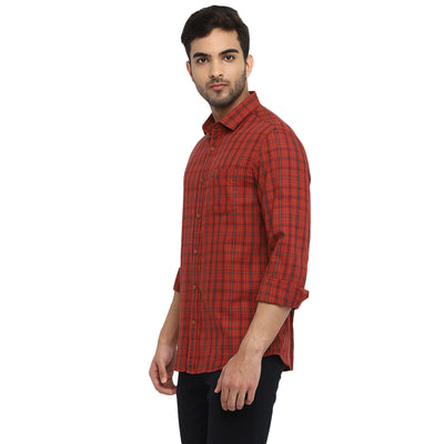 Maroon Cotton Checked Slim Fit Shirt