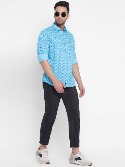 Aqua Cotton Printed Slim Fit Shirt