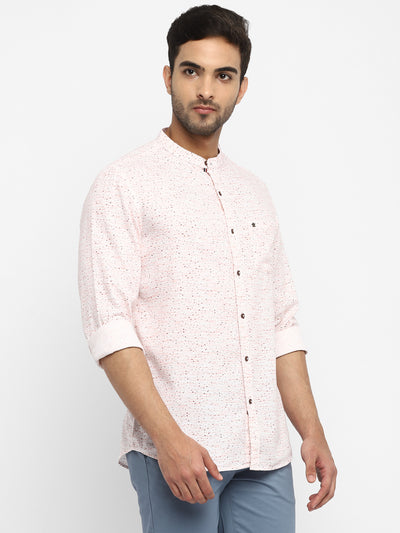 Cream Cotton Printed Slim Fit Shirt