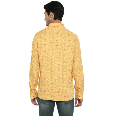 Cotton Yellow Slim Fit Printed Shirt