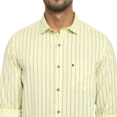 Yellow Striped Linen Slim Fit Shirt