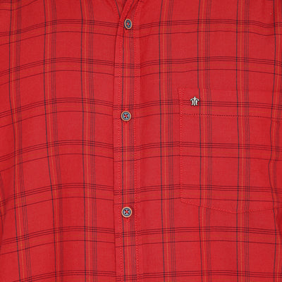 Cotton Red Checkered Slim Fit Casual Shirt