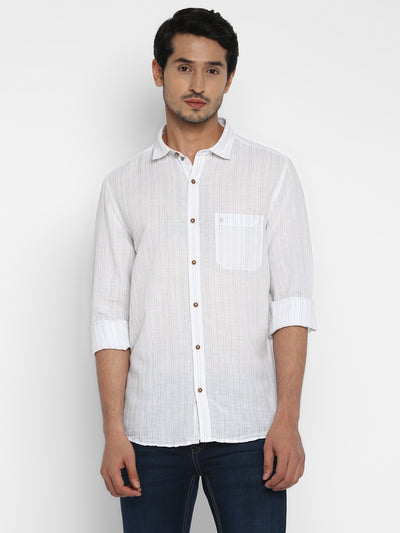 Turtle Men Cotton Linen White Striped Slim Fit Shirts