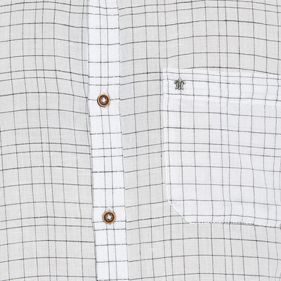 Turtle Men Cotton Linen White Checkered Slim Fit Shirts