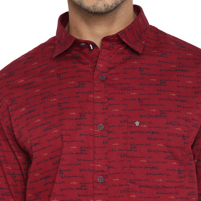 Turtle Men Cotton Wine Red Slim Fit Printed Shirts