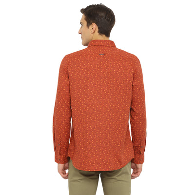 Turtle Men Orange Cotton Printed Slim Fit Shirts