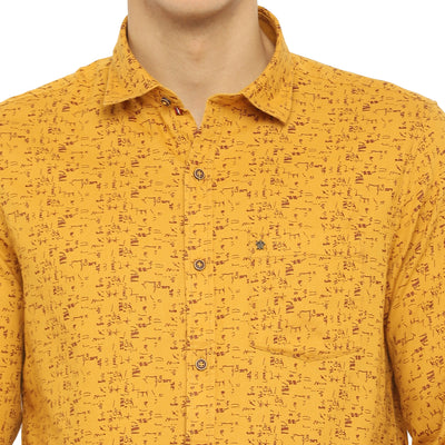 Turtle Men Yellow Cotton Printed Slim Fit Shirts