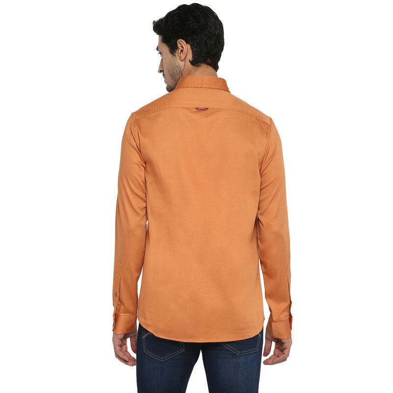 Cotton Orange Solid Slim Fit Casual Shirt