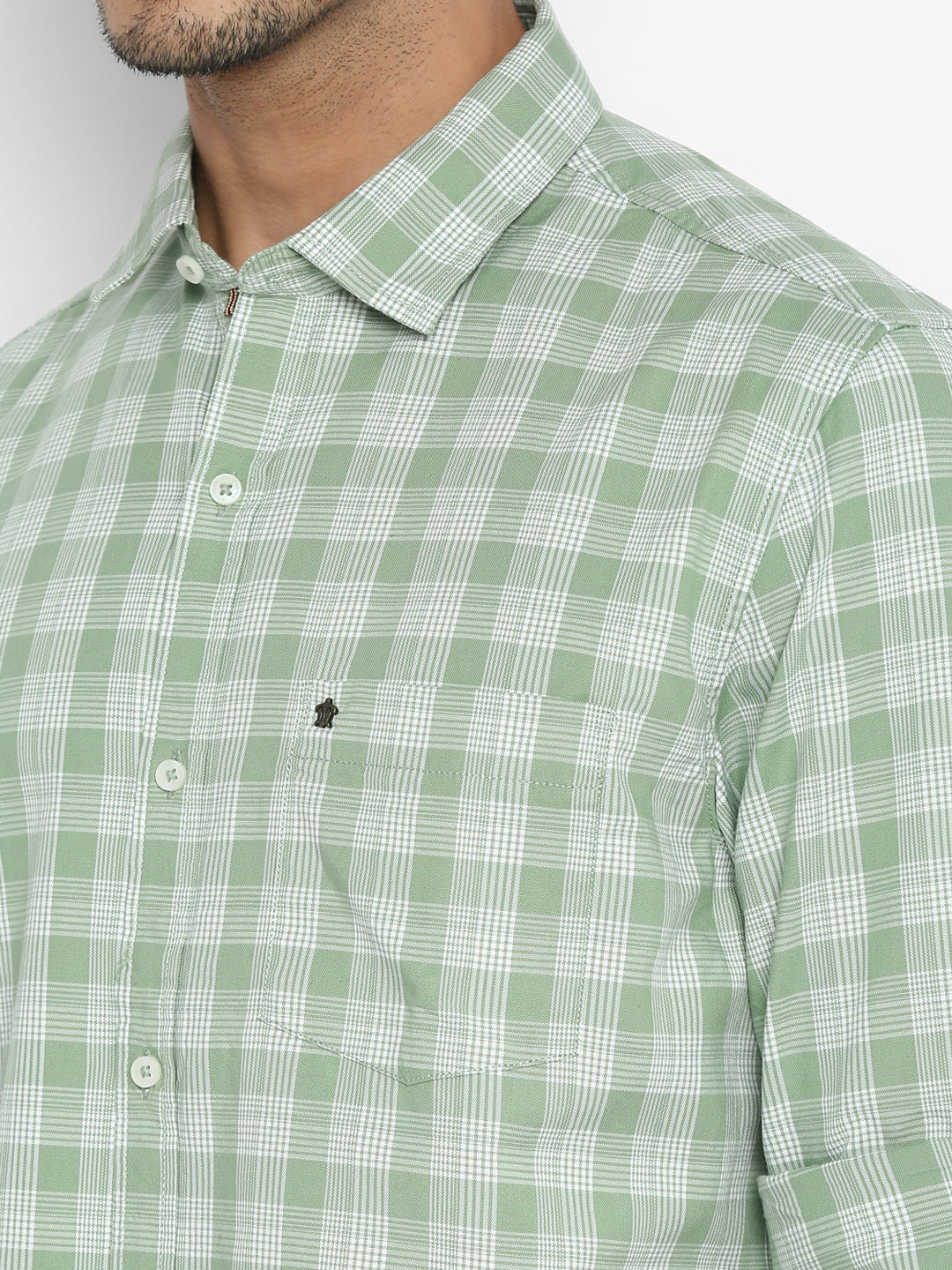 Turtle Men Cotton Light Green Slim Fit Checkered Shirts