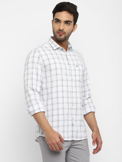 White Cotton Checked Slim Fit Casual Shirt