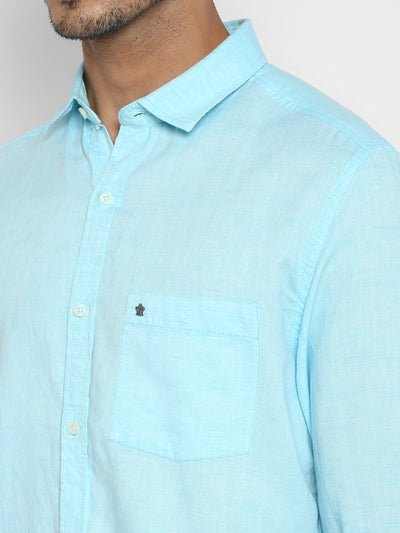 Cotton Linen Blue Solid Slim Fit Casual Shirt