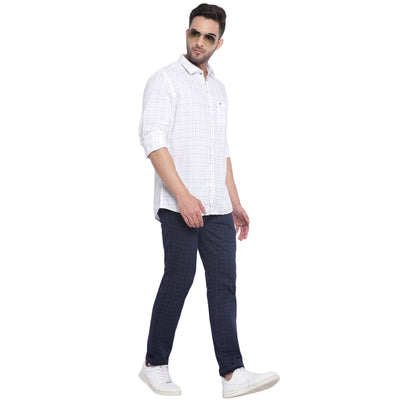 White Cotton Checked Slim Fit Shirt