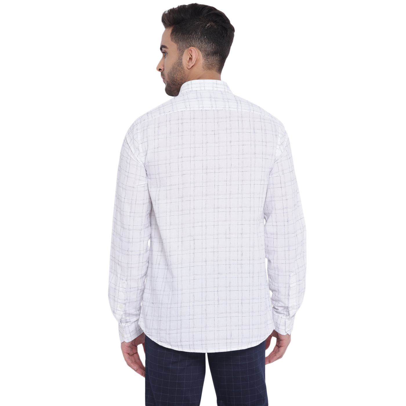 White Cotton Checked Slim Fit Shirt