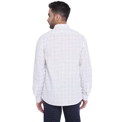 White Cotton Checked Slim Fit Shirt