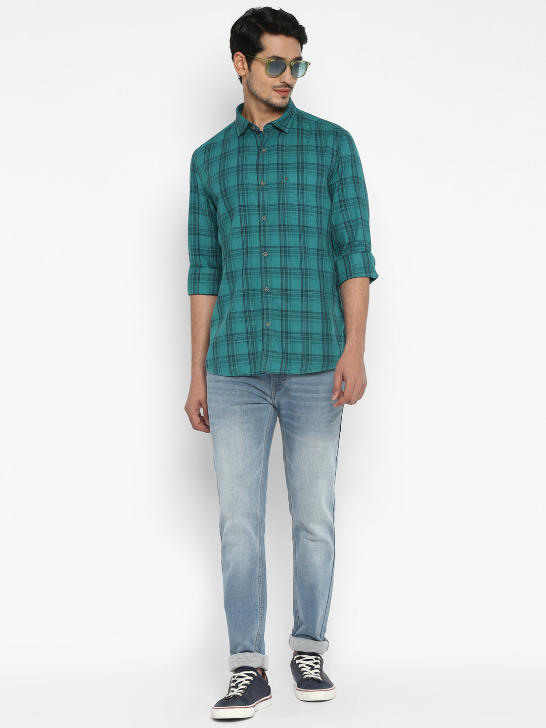 Cotton Green Checkered Slim Fit Casual Shirt