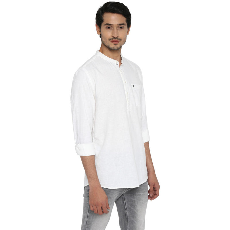 Cotton White Solid Slim Fit Casual Shirt