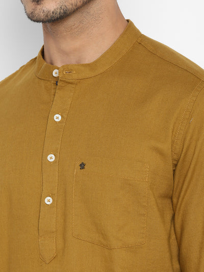 Cotton Khaki Solid Slim Fit Casual Shirt