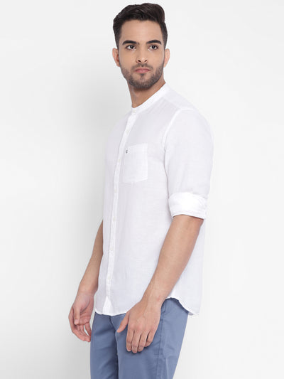 White Cotton Linen Solid Slim Fit Shirt