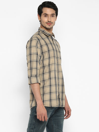 Cotton Grey Checkered Slim Fit Casual Shirt