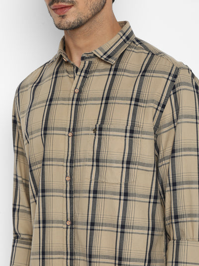 Cotton Grey Checkered Slim Fit Casual Shirt