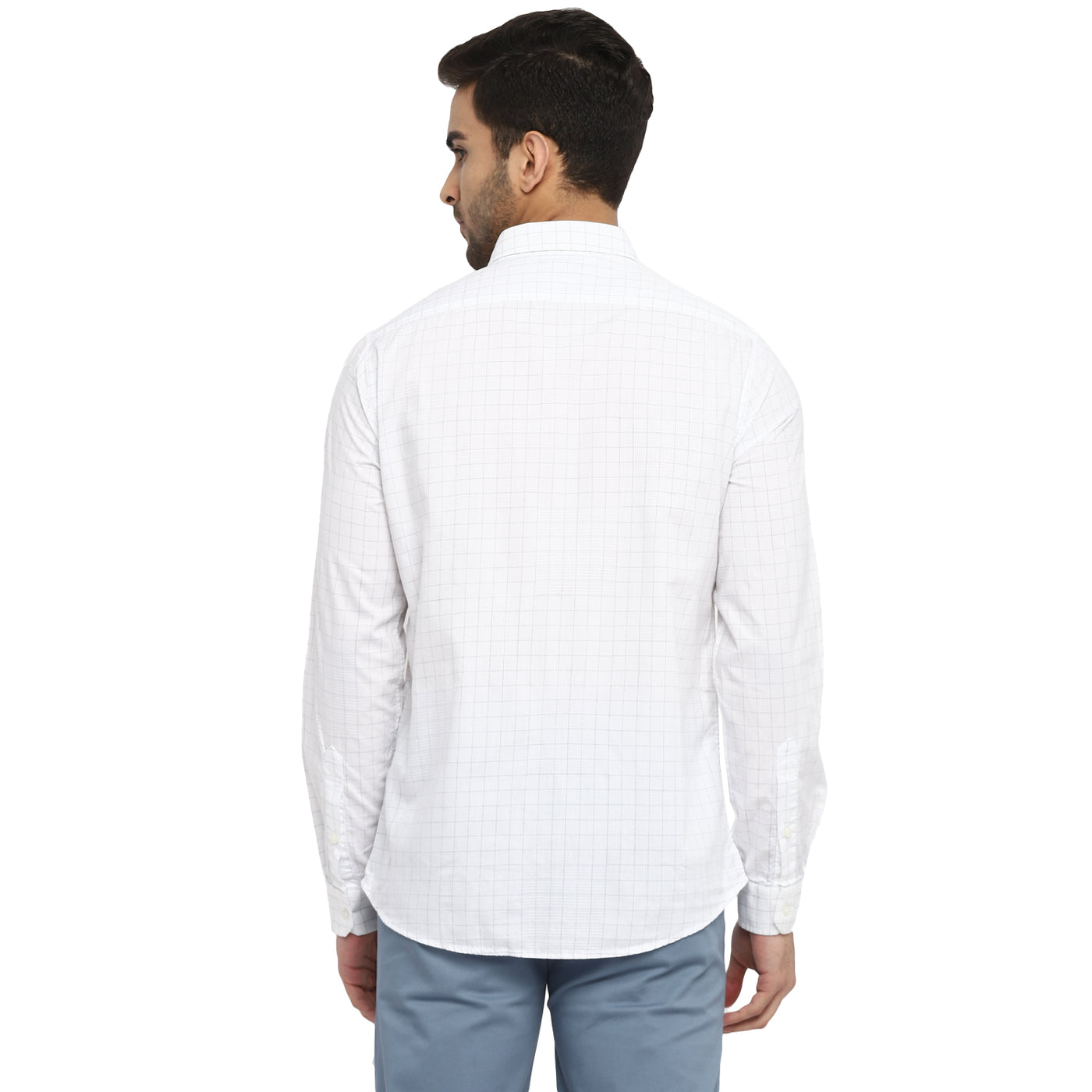White Cotton Checked Slim Fit Shirt