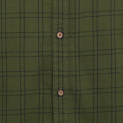 Turtle Men Green Cotton Checked Slim Fit Shirts