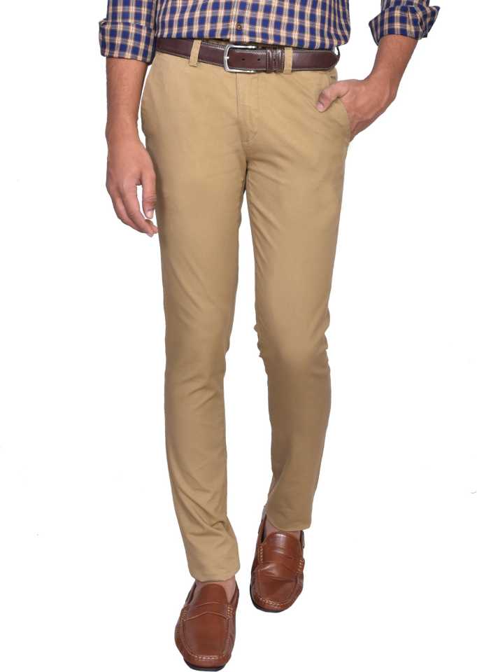 Khaki Solid Narrow Fit Trouser