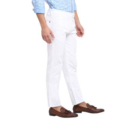 Cotton Stretch White Self Desing Ultra Slim Fit Trouser