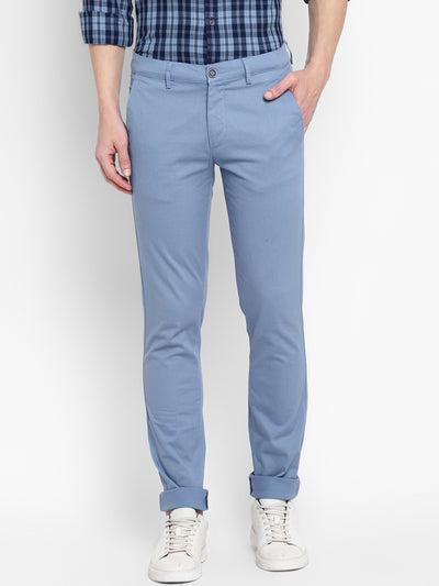 Sky Blue Self Design Ultra Slim Fit Trouser