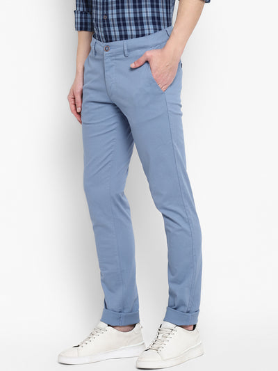 Sky Blue Self Design Ultra Slim Fit Trouser