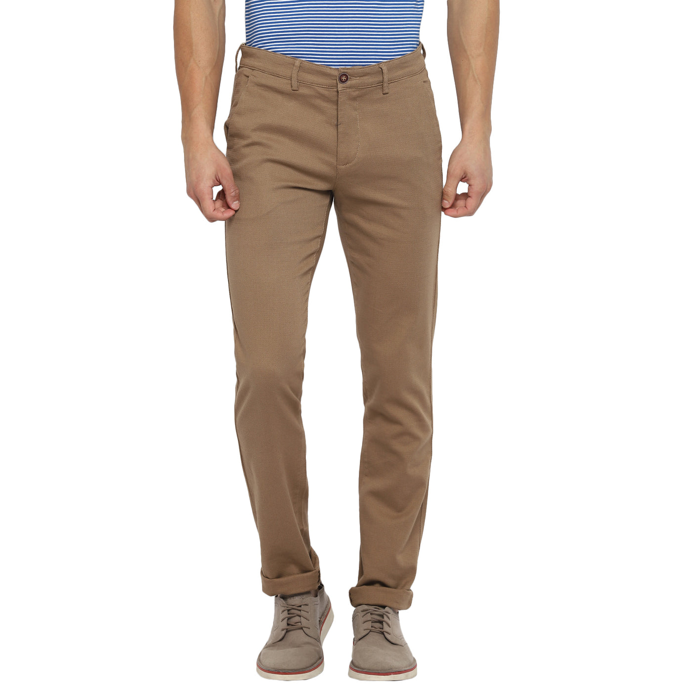 Brown Ultra Slim Fit Self Design Trouser