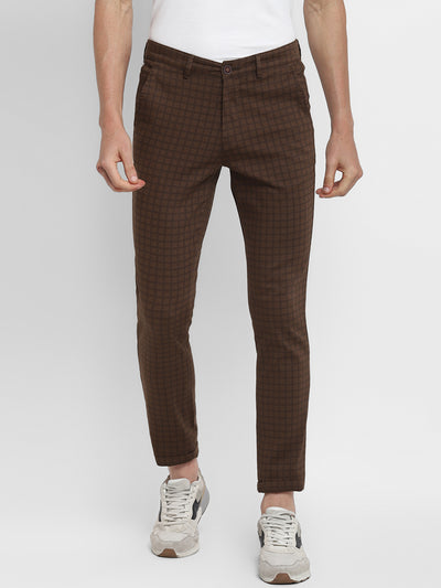 Brown Striped Narrow Fit Trouser