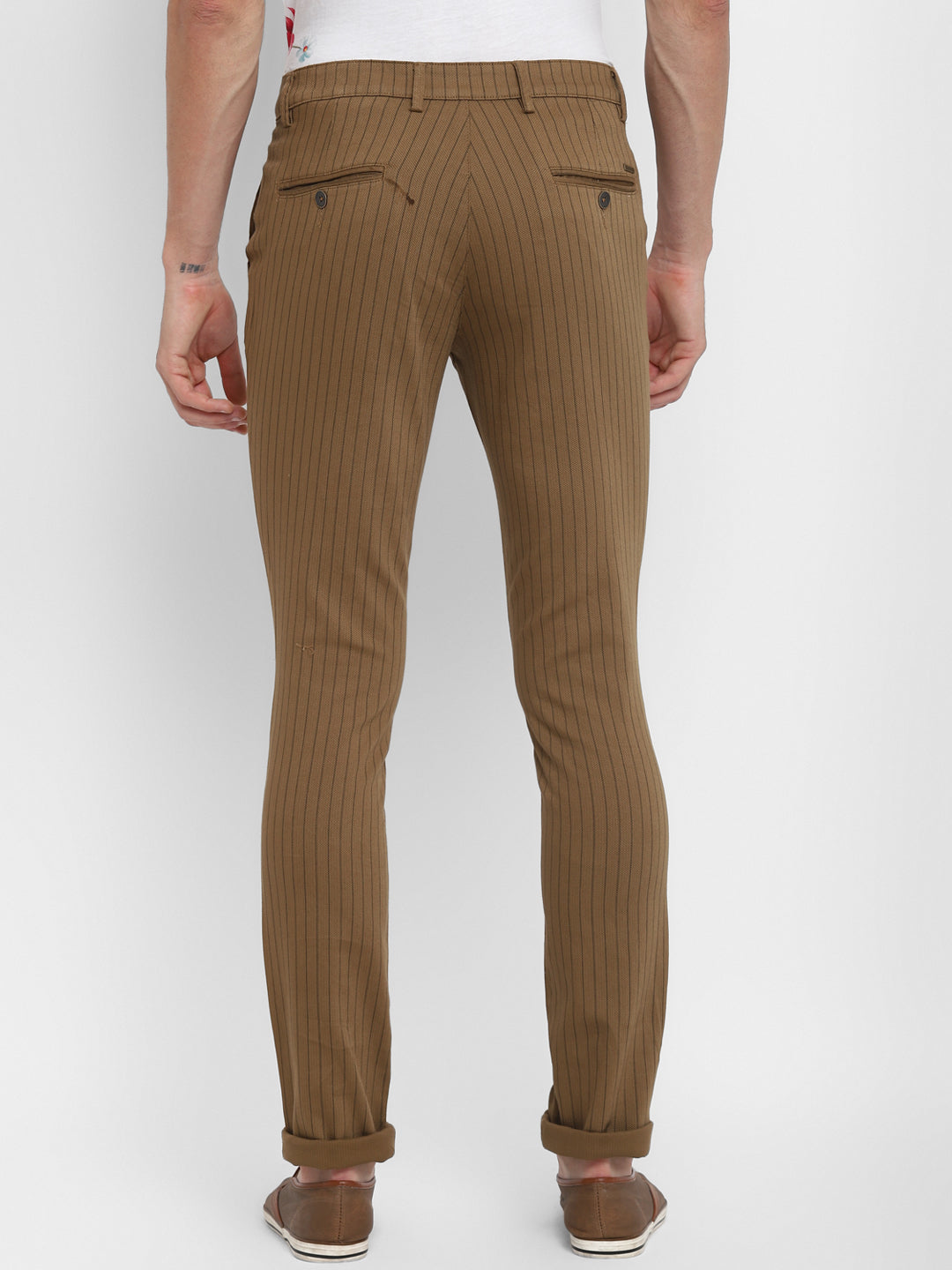 Khaki Striped Narrow Fit Trouser