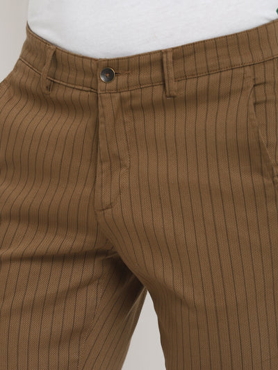 Khaki Striped Narrow Fit Trouser