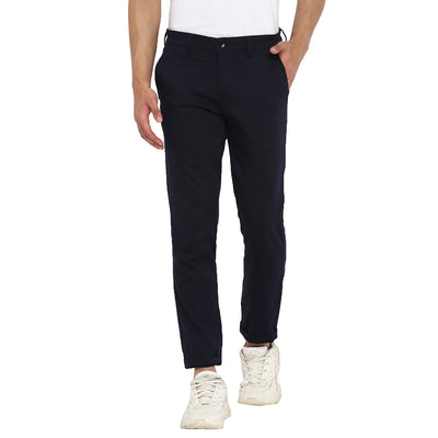 Navy Blue Self Design Ultra Slim Fit Trouser