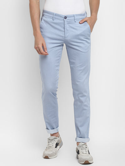 Sky Blue Striped Ultra Slim Fit Trouser