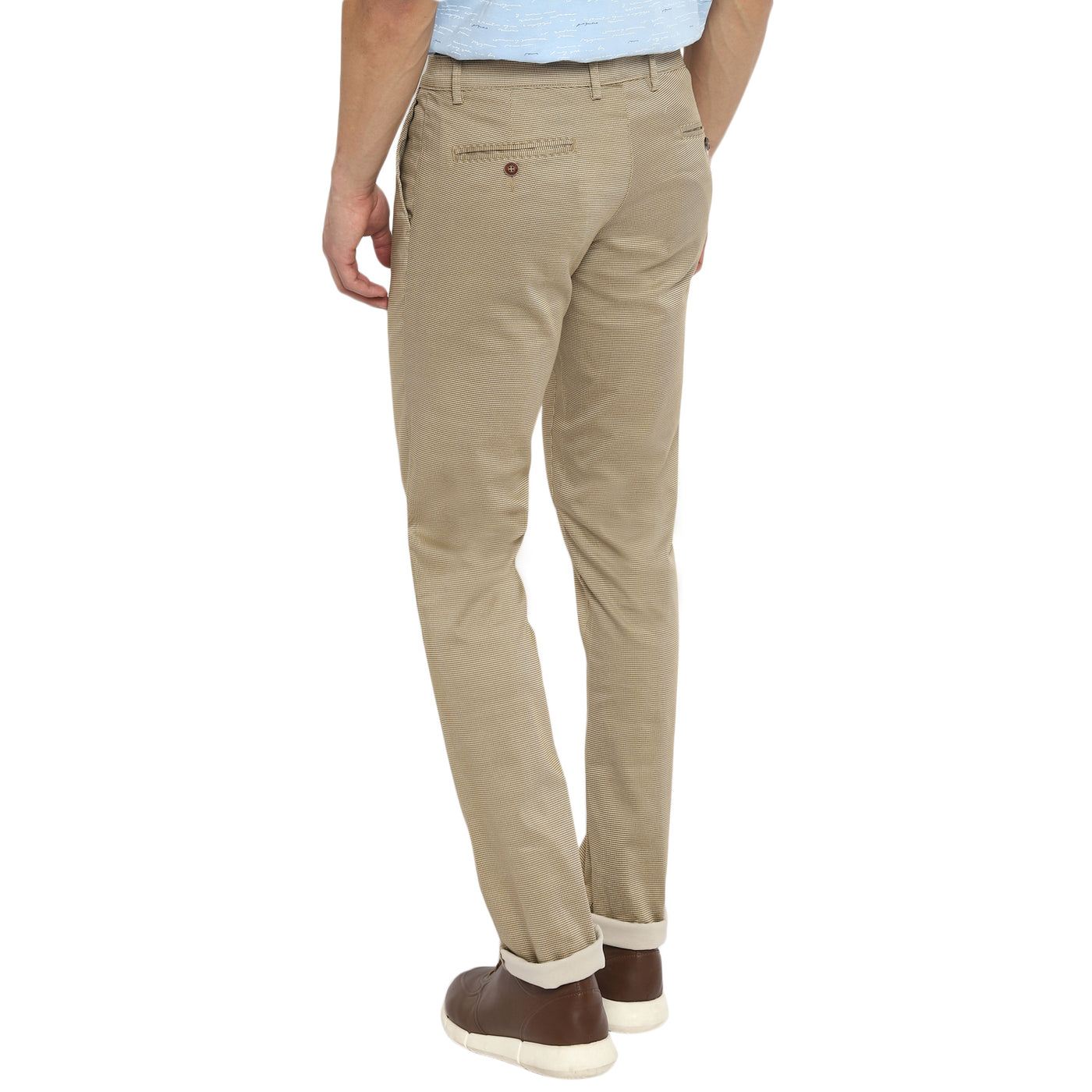 Beige Ultra Slim Fit Self Design Trouser