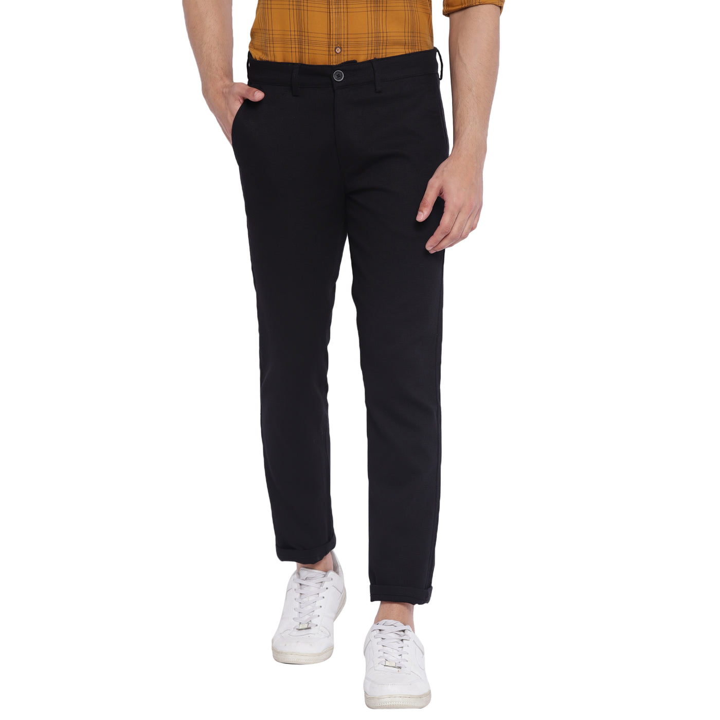 Black Self Design Ultra Slim Fit Trouser