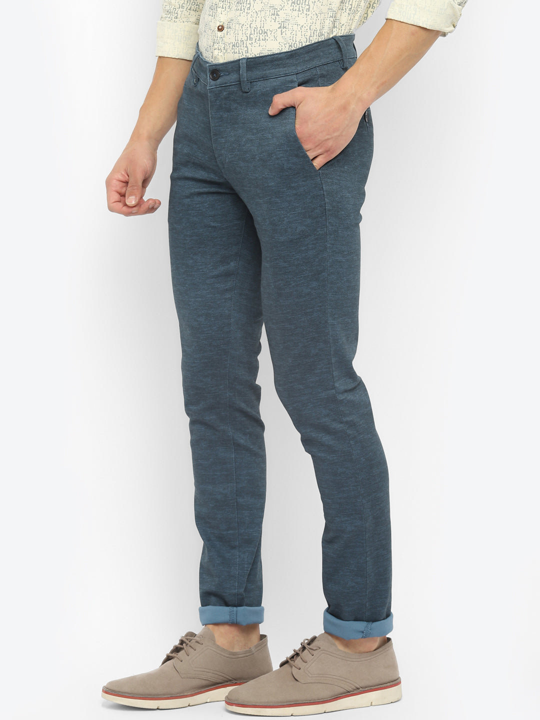 Navy Blue Narrow Fit Self Design Trouser